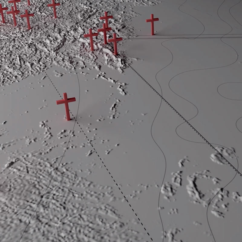 mapa con relieve hecho con moving graphics para serie documental ni una menos ni una sola